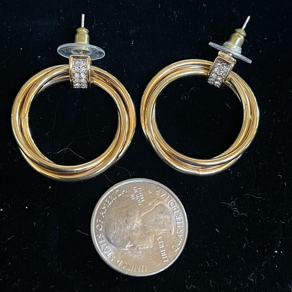 Gold-Tone Pave Ring with Clear Gemstone Accents Hoop Earrings - Picture 1 of 1